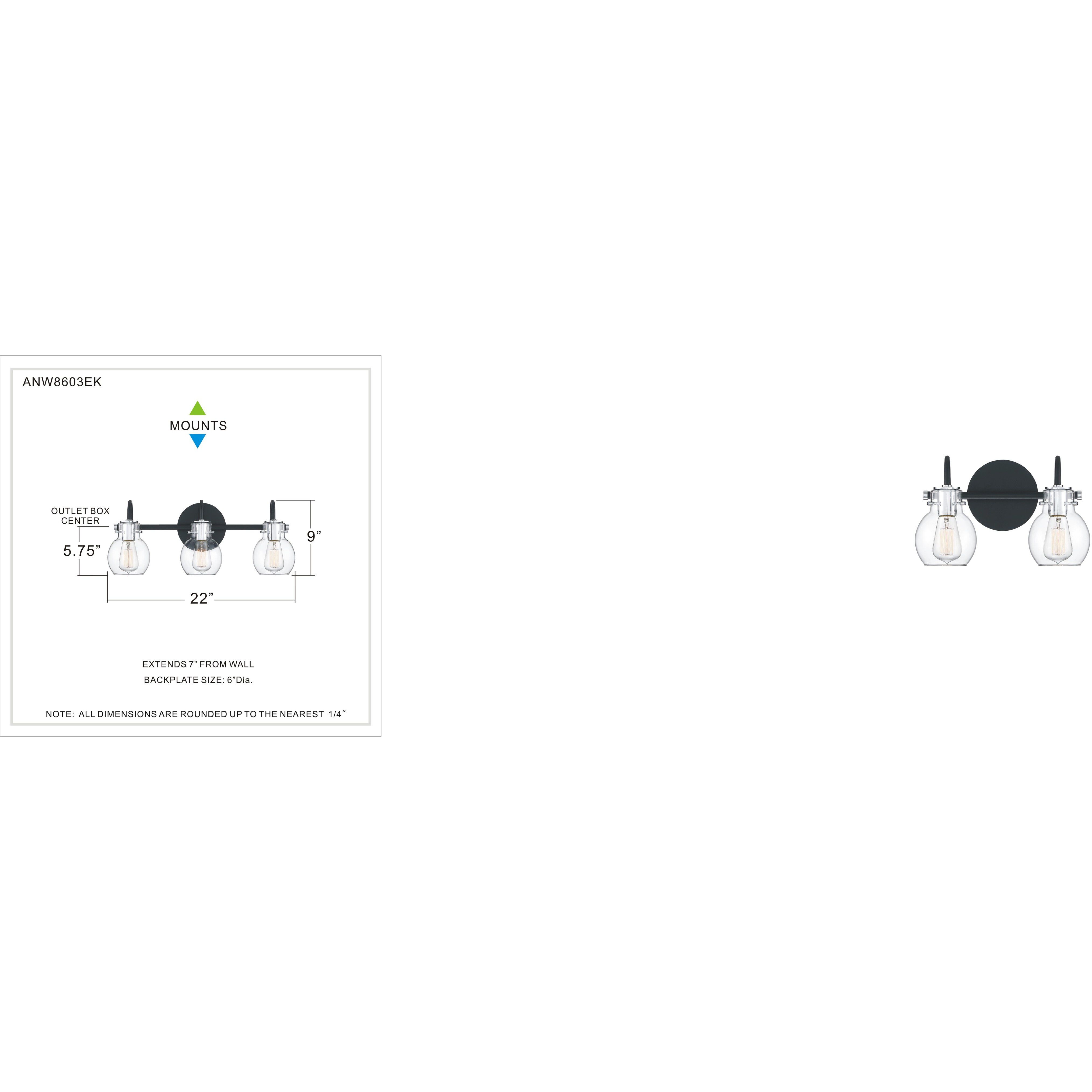 Andrews 3 Light 22 inch Earth Black Bath Light Wall Light, Large