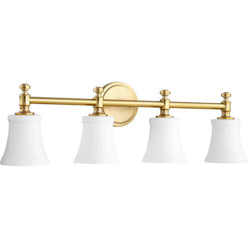 Rossington 4 Light 30 inch Aged Brass Vanity Light Wall Light in Satin Opal, Satin Opal