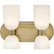 Lisa McDennon Tallulah LED 12 inch Lacquered Brass Bath Light Wall Light in 3000K, Etched Opal, 5W, Two Light, Sconce