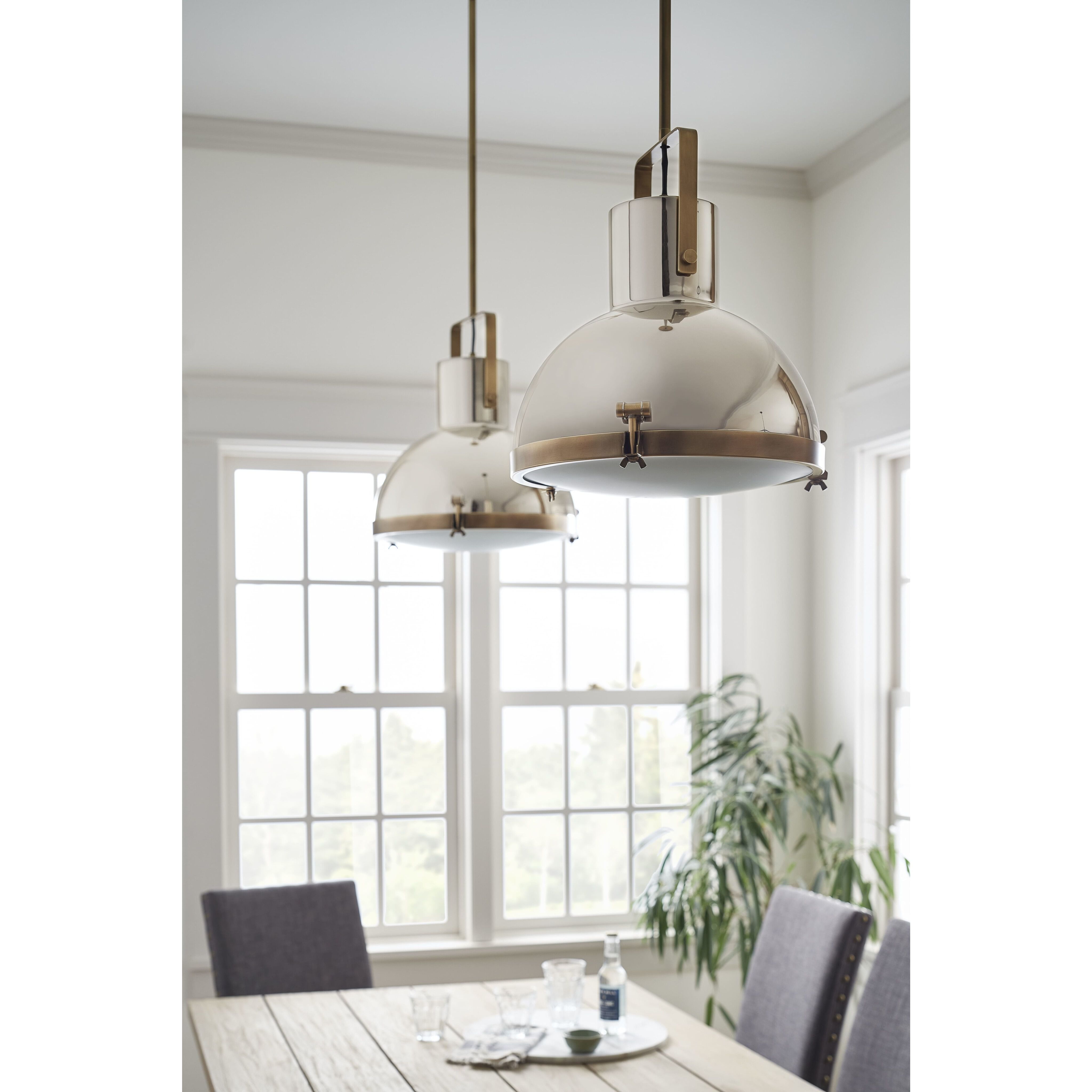 Nautique 1 Light 18 inch Heritage Brass with Polished Nickel Indoor Pendant Ceiling Light in White, Heritage Brass / Polished Nickel