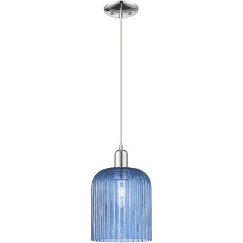 Arcadia Bridal Veil 1 Light 8 inch Polished Chrome Mini Pendant Ceiling Light in Blue