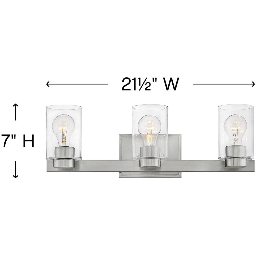 Miley 3 Light 21.5 inch Brushed Nickel Vanity Light Wall Light in Clear, Non-LED