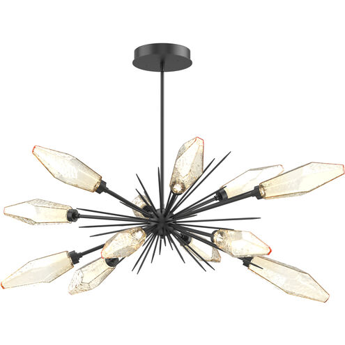Rock Crystal LED 53.4 inch Matte Black Linear Pendant Ceiling Light in Chilled Amber, 2700K LED, Oval Starburst
