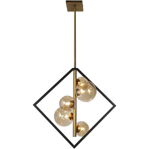Glasgow 5 Light 21 inch Matte Black with Vintage Bronze Pendant Ceiling Light in Matte Black and Vintage Brass