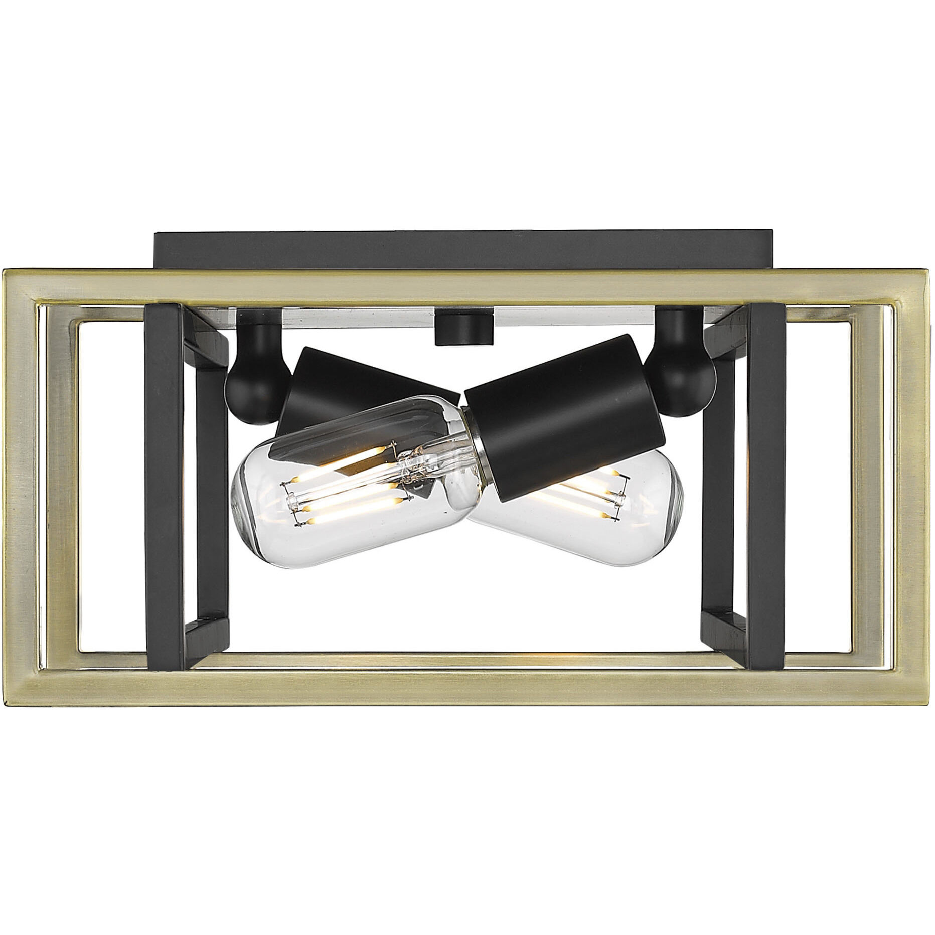 Tribeca 2 Light 11.5 inch Matte Black/Aged Brass Flush Mount Ceiling Light, Damp
