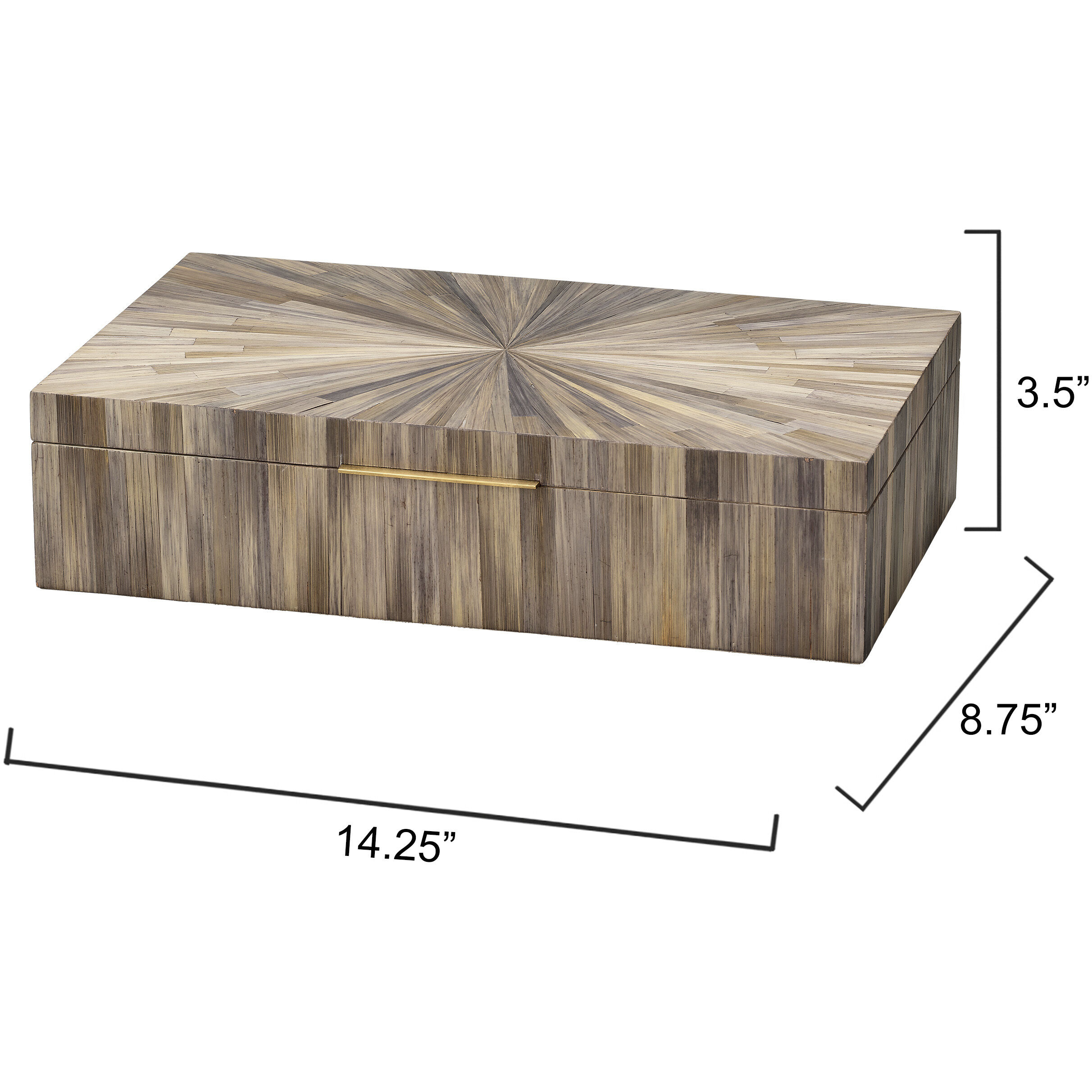 Palm 14.25 inch Grey Straw and Antique Brass Marquetry Box