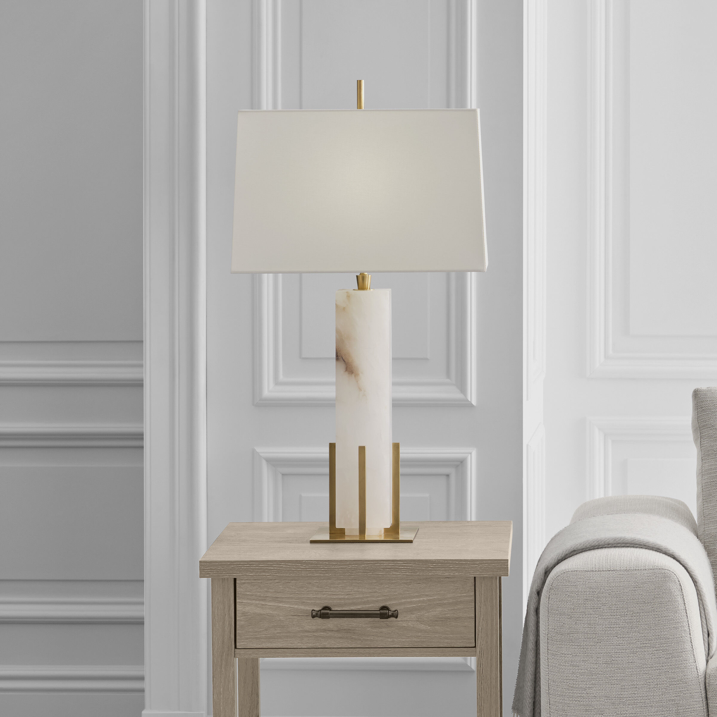 Thomas O'Brien Gironde 31.25 inch 15 watt Alabaster and Hand-Rubbed Antique Brass Table Lamp Portable Light, Large