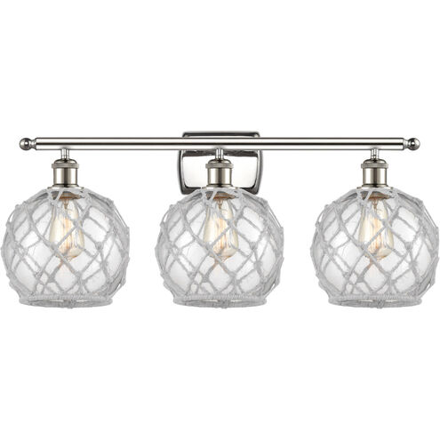 Ballston Farmhouse Rope 3 Light 26 inch Polished Nickel Bath Vanity Light Wall Light in Clear Glass with White Rope, Ballston