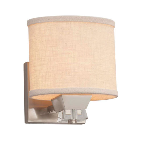 Textile Wall Sconce Wall Light in Polished Chrome, Cream, Cylinder with Flat Rim, Incandescent