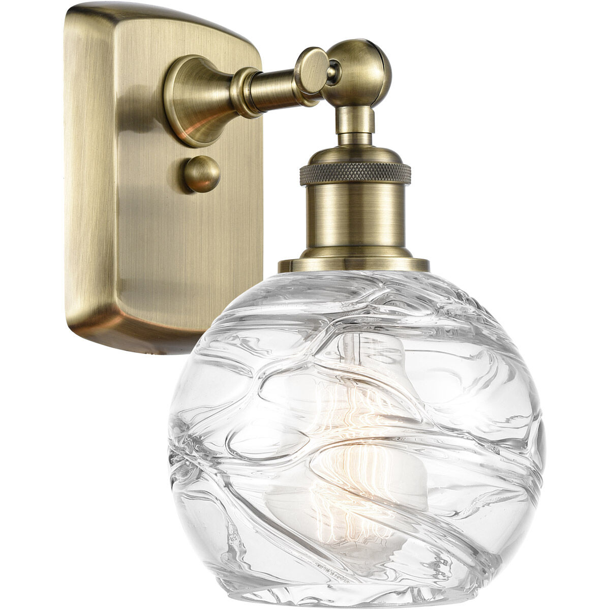 Ballston Small Deco Swirl 1 Light 6 inch Antique Brass Sconce Wall Light in Incandescent, Small Athens, Deco Swirl Glass, Ballston