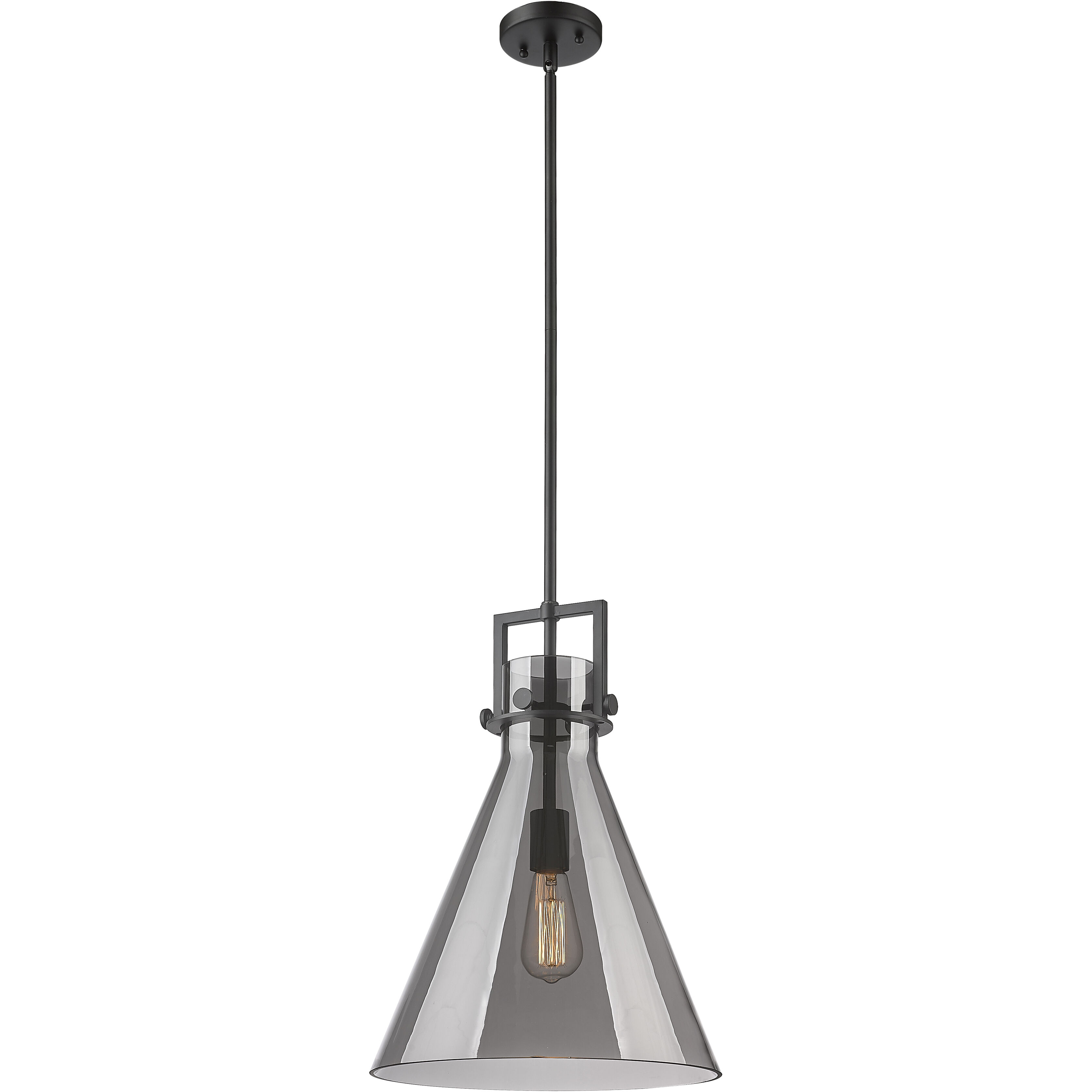 Downtown Urban Newton Cone 1 Light 14 inch Matte Black Pendant Ceiling Light in Plated Smoke Glass