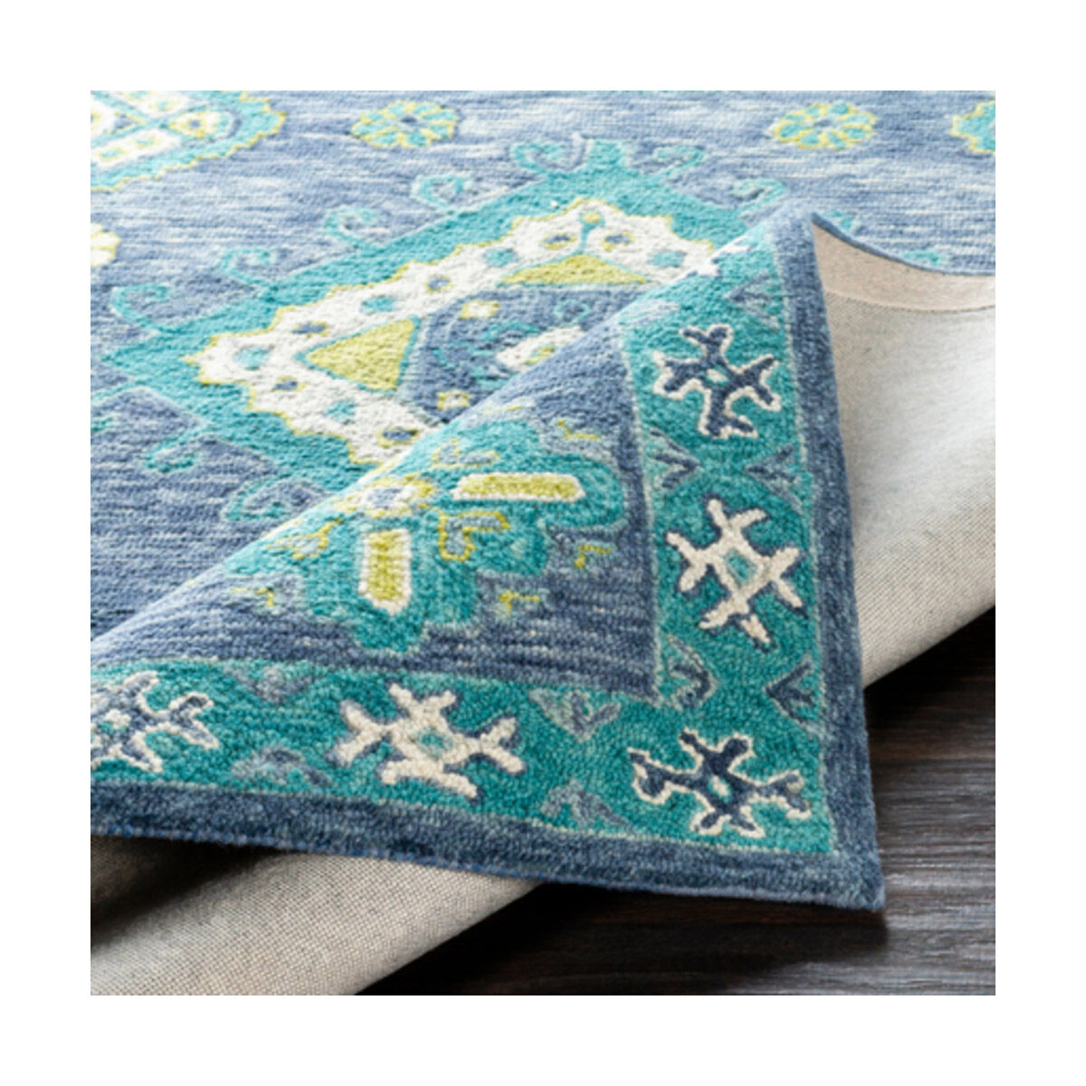 Bonifate 90 X 60 inch Denim/Navy/Teal/Lime/Khaki/Light Gray Rugs, Rectangle