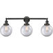 Franklin Restoration Large Beacon 3 Light 32 inch Matte Black Bath Vanity Light Wall Light in Clear Glass, Franklin Restoration