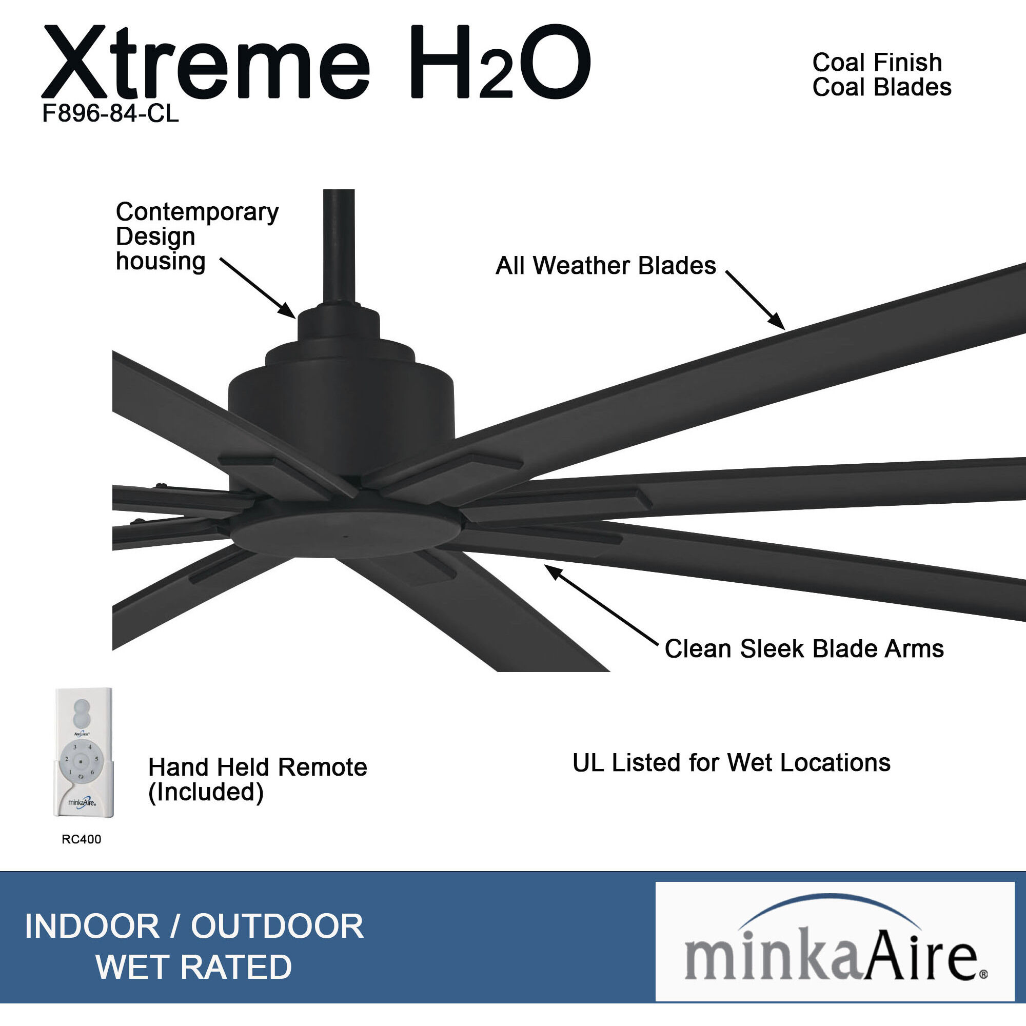 Xtreme H2O 84 inch Coal Outdoor Ceiling Fan