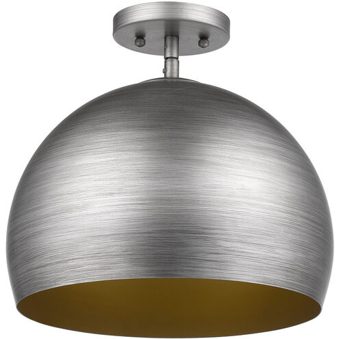 Latitude 1 Light 14 inch Hand Painted Weathered Pewter W/ Gold Interior Pendant/Semi-Flush Ceiling Light