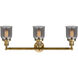 Franklin Restoration Small Bell 3 Light 30 inch Brushed Brass Bath Vanity Light Wall Light in Plated Smoke Glass, Franklin Restoration