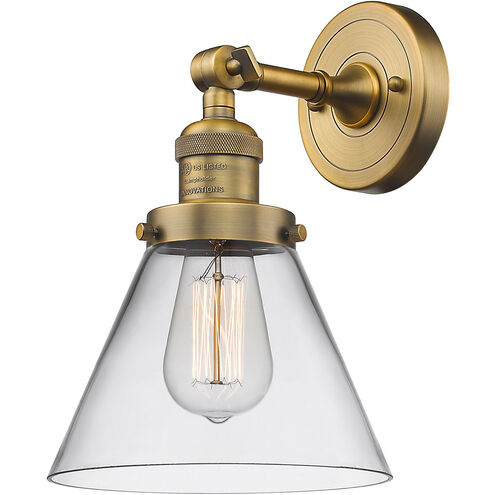 Franklin Restoration Large Cone LED 8 inch Brushed Brass Semi-Flush Mount Ceiling Light in Clear Glass, Franklin Restoration