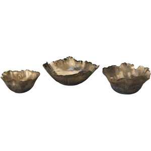 Fleur Ceramic 10 X 4 inch Bowls in Antique Gold Ceramic, Set of 3