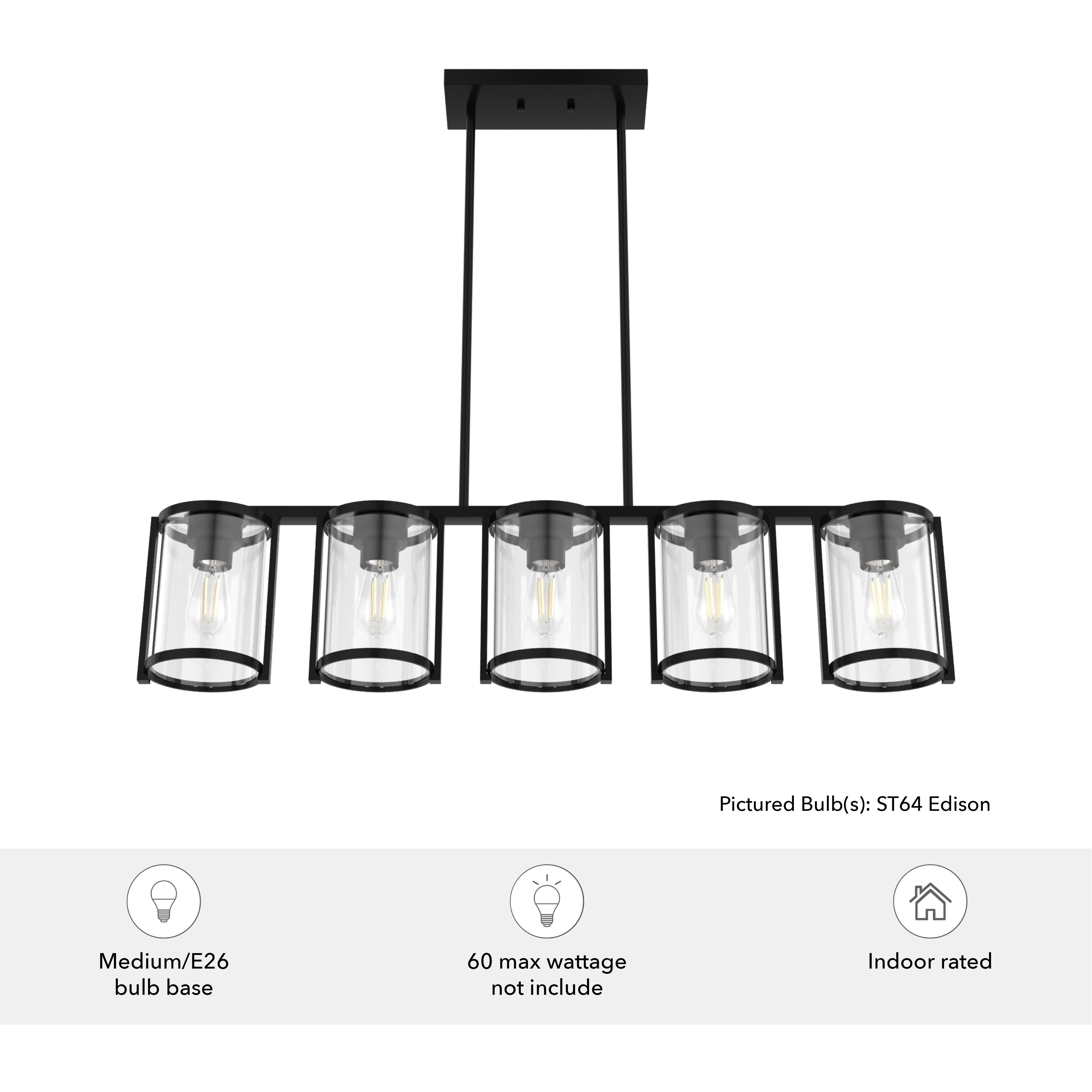 Astwood 5 Light 39 inch Matte Black Linear Chandelier Ceiling Light, Large