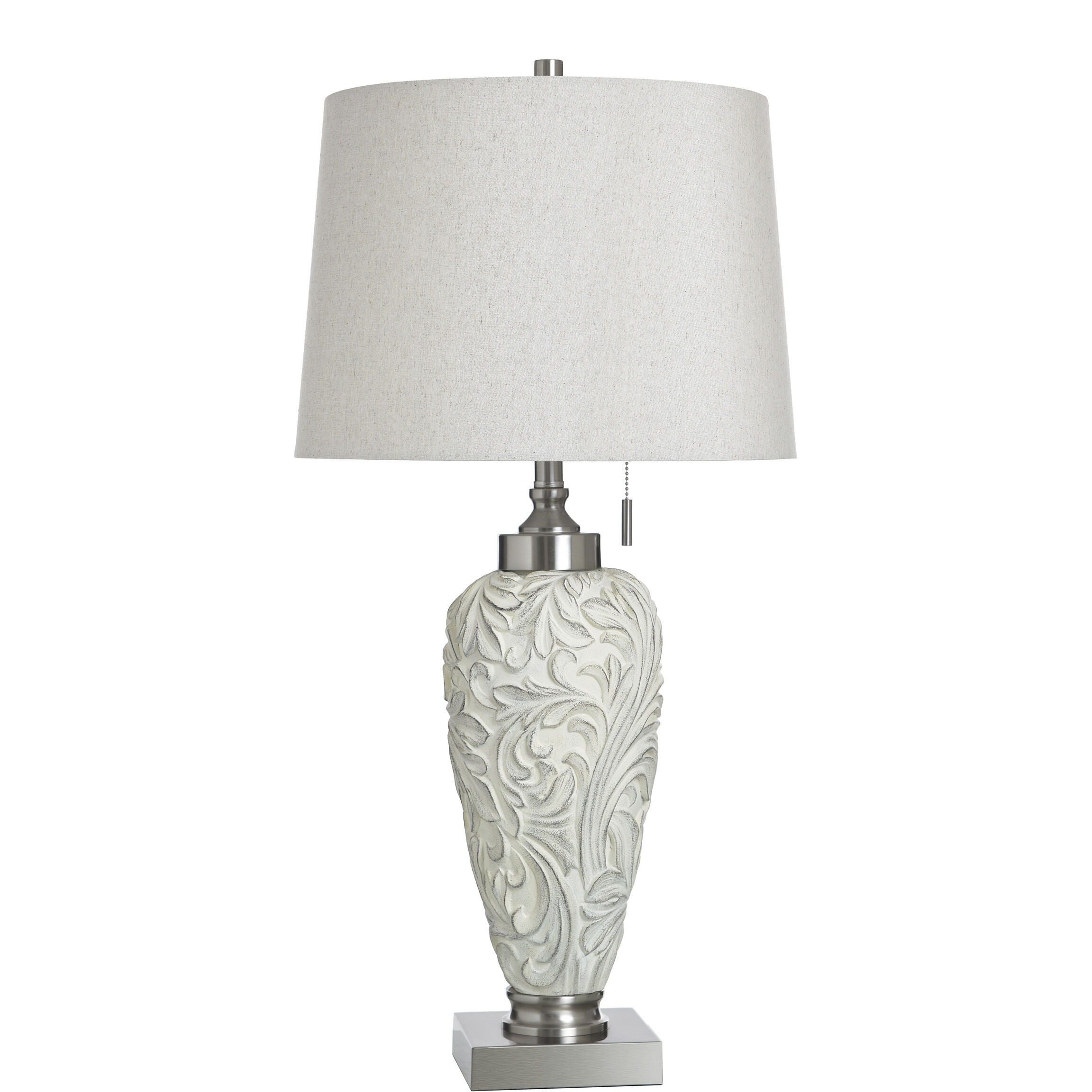 Poly and Steel 34 inch 100 watt Hacot Silver and Beige Table Lamp Portable Light