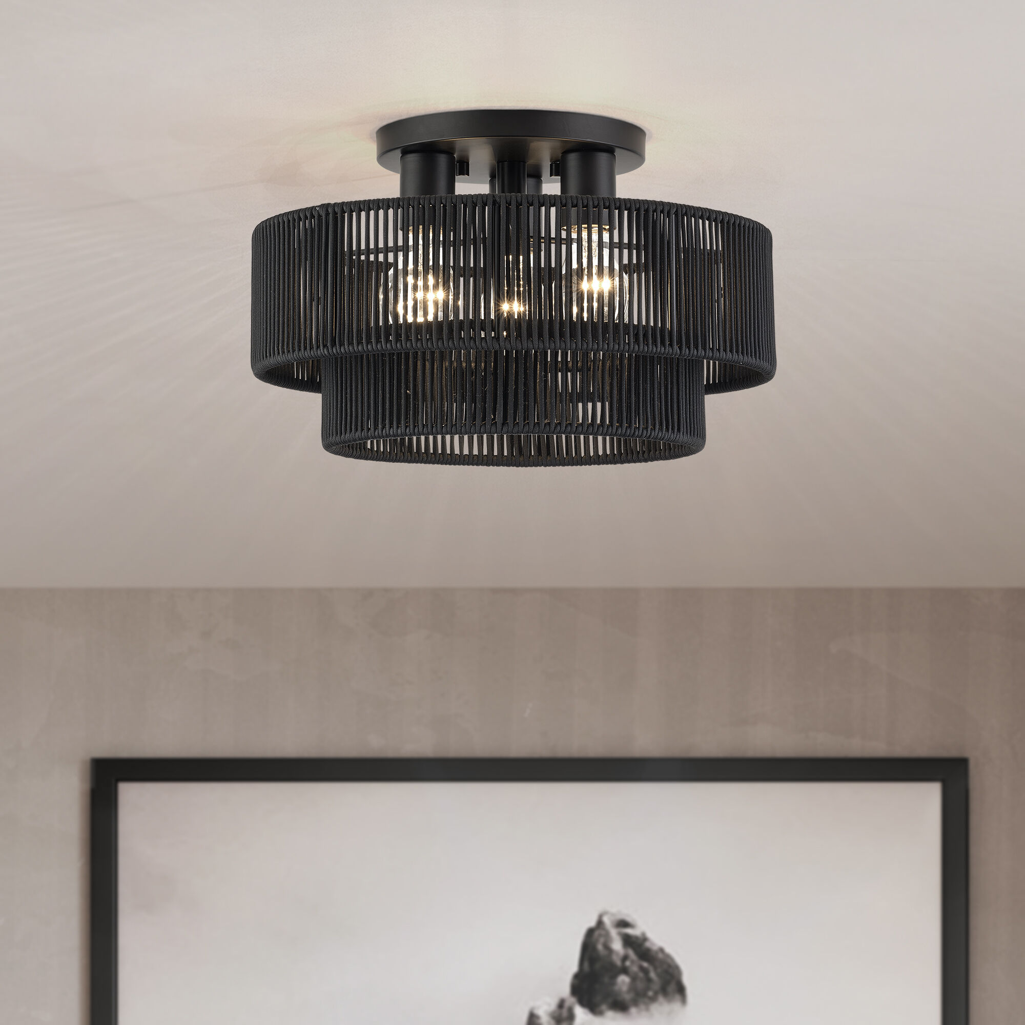 Acordia 3 Light 15 inch Black Semi Flush Mount Ceiling Light, Large