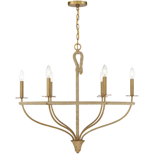 Charter 6 Light 32 inch Warm Brass and Rope Chandelier Ceiling Light