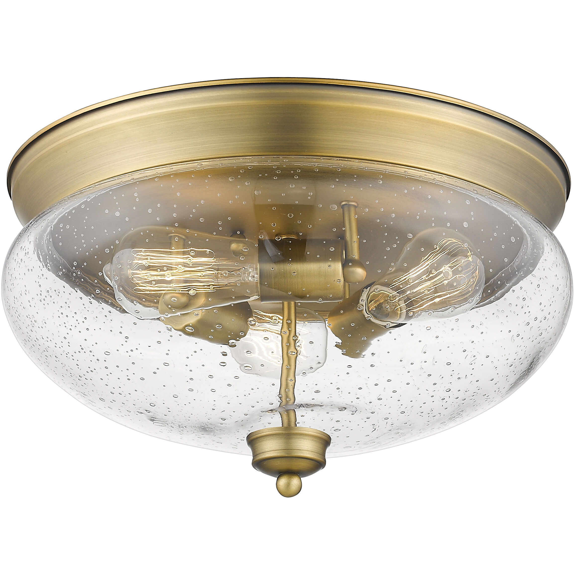 Amon 3 Light 15 inch Heritage Brass Flush Mount Ceiling Light in Clear Seedy Glass, 5.25