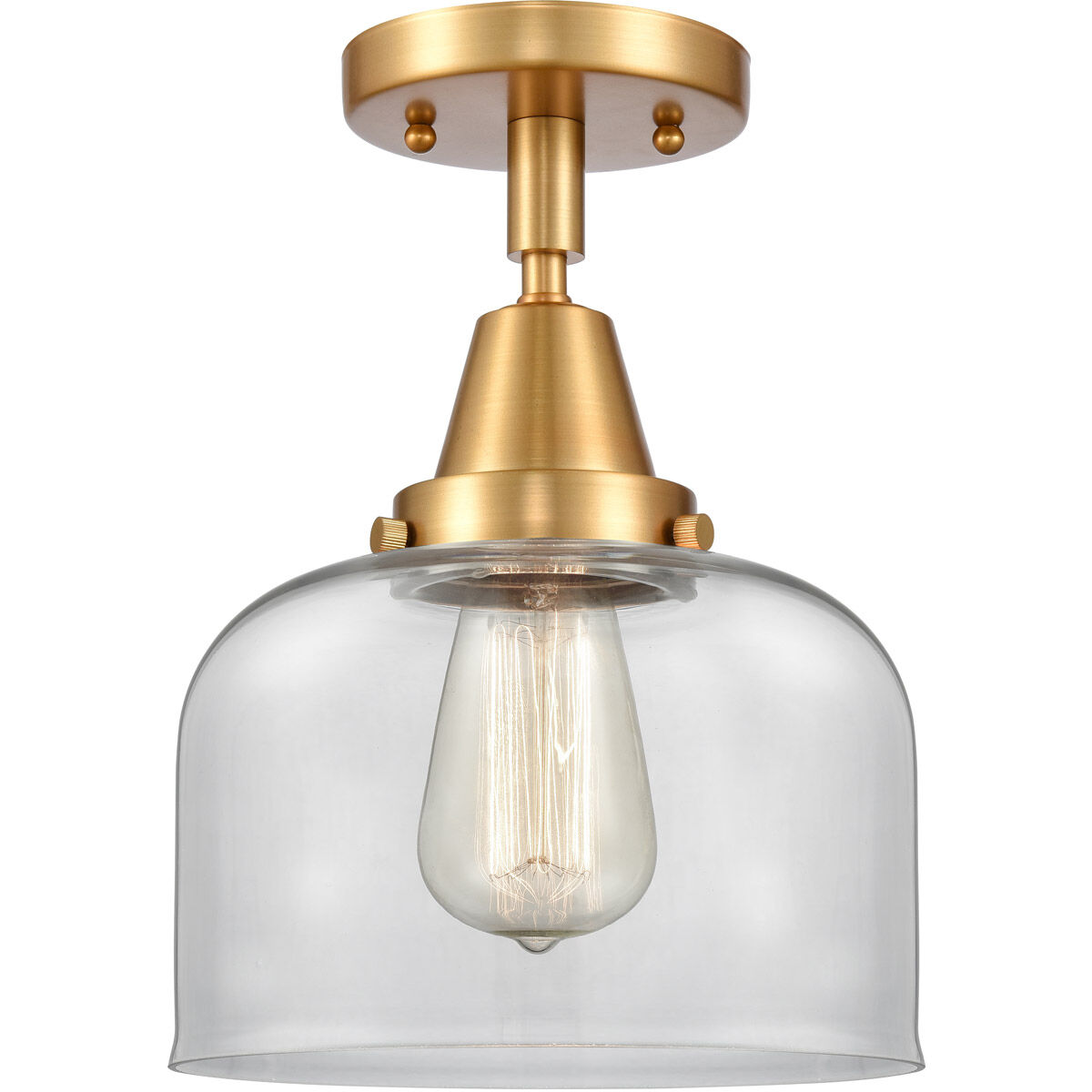 Franklin Restoration Large Bell 1 Light 8 inch Satin Gold Flush Mount Ceiling Light in Clear Glass