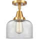 Franklin Restoration Large Bell LED 8 inch Satin Gold Flush Mount Ceiling Light in Clear Glass