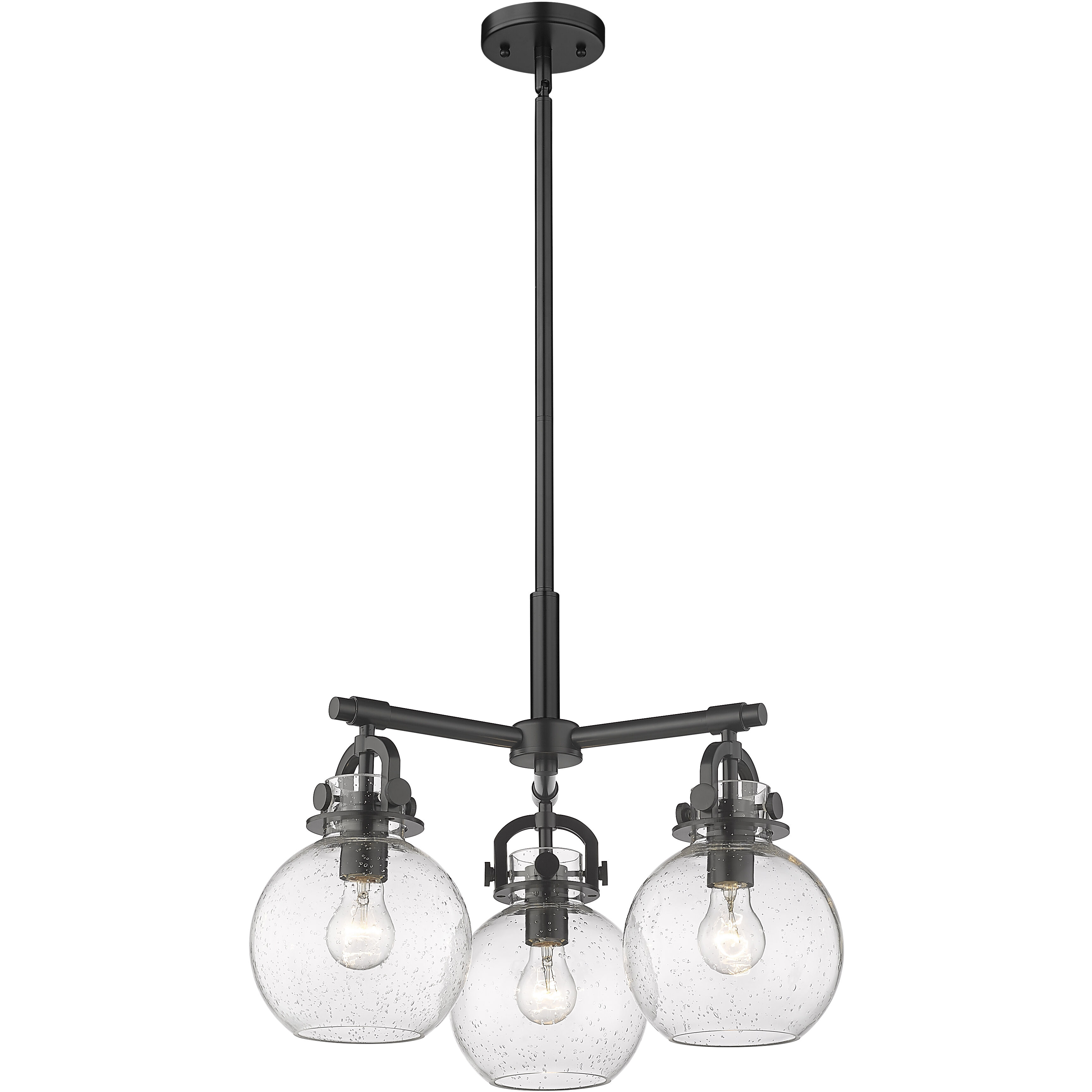 Newton Sphere 3 Light 20.38 inch Matte Black Pendant Ceiling Light in Seedy Glass