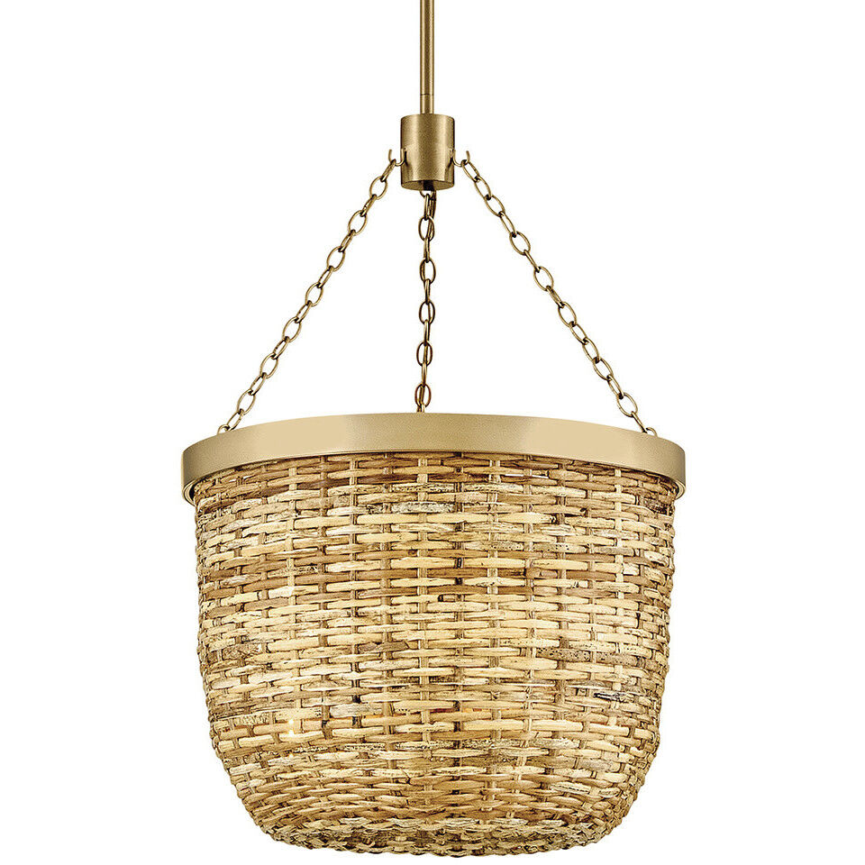 Sanibel 3 Light 16 inch Lacquered Brass with Natural Convertible Pendant Ceiling Light