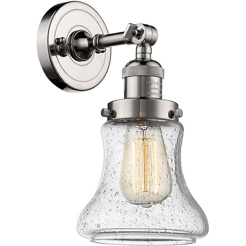 Franklin Restoration Bellmont LED 7 inch Polished Nickel Sconce Wall Light in Seedy Glass, Franklin Restoration