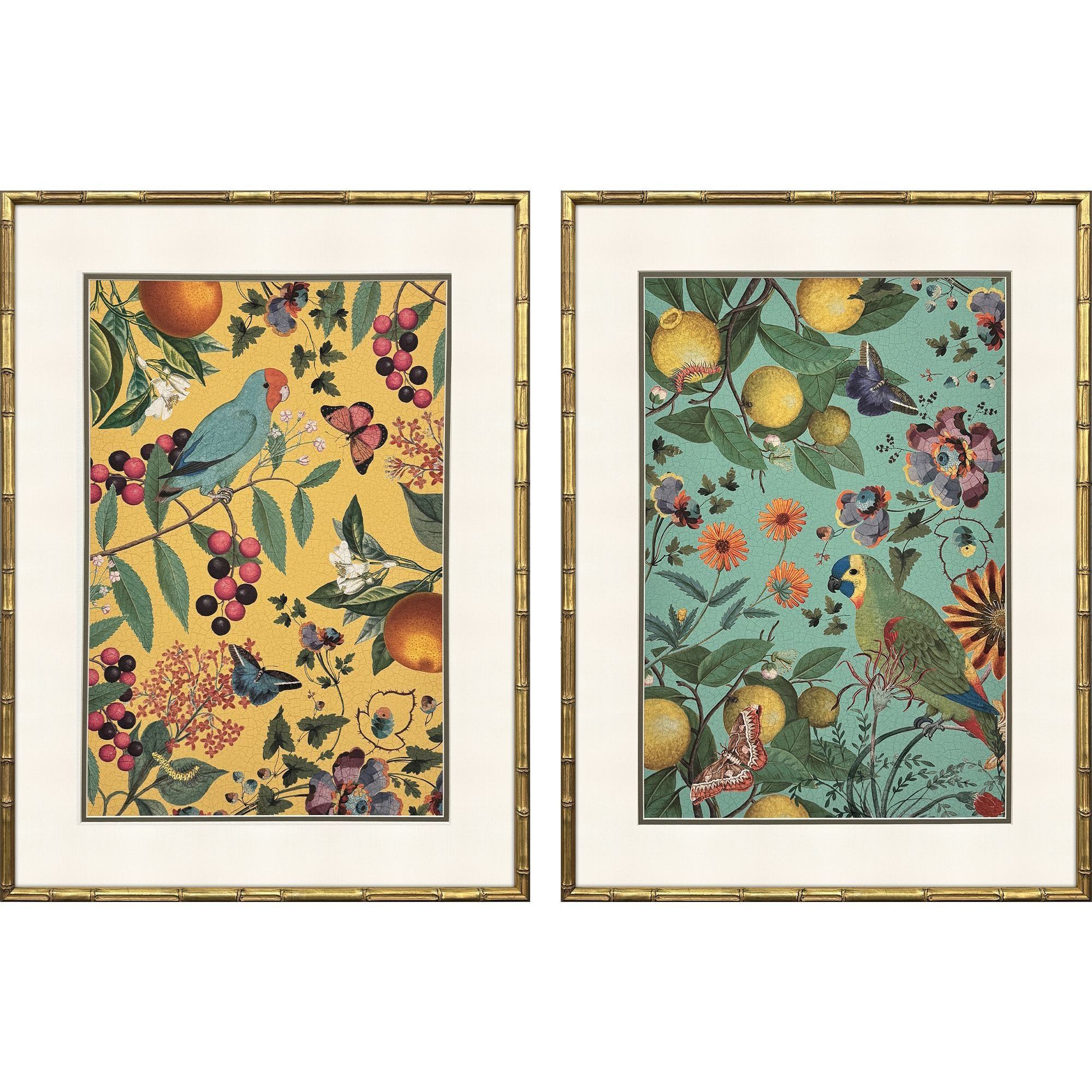 Floral Fruit Garden Green and Red and Turquoise and Yellow Framed Art