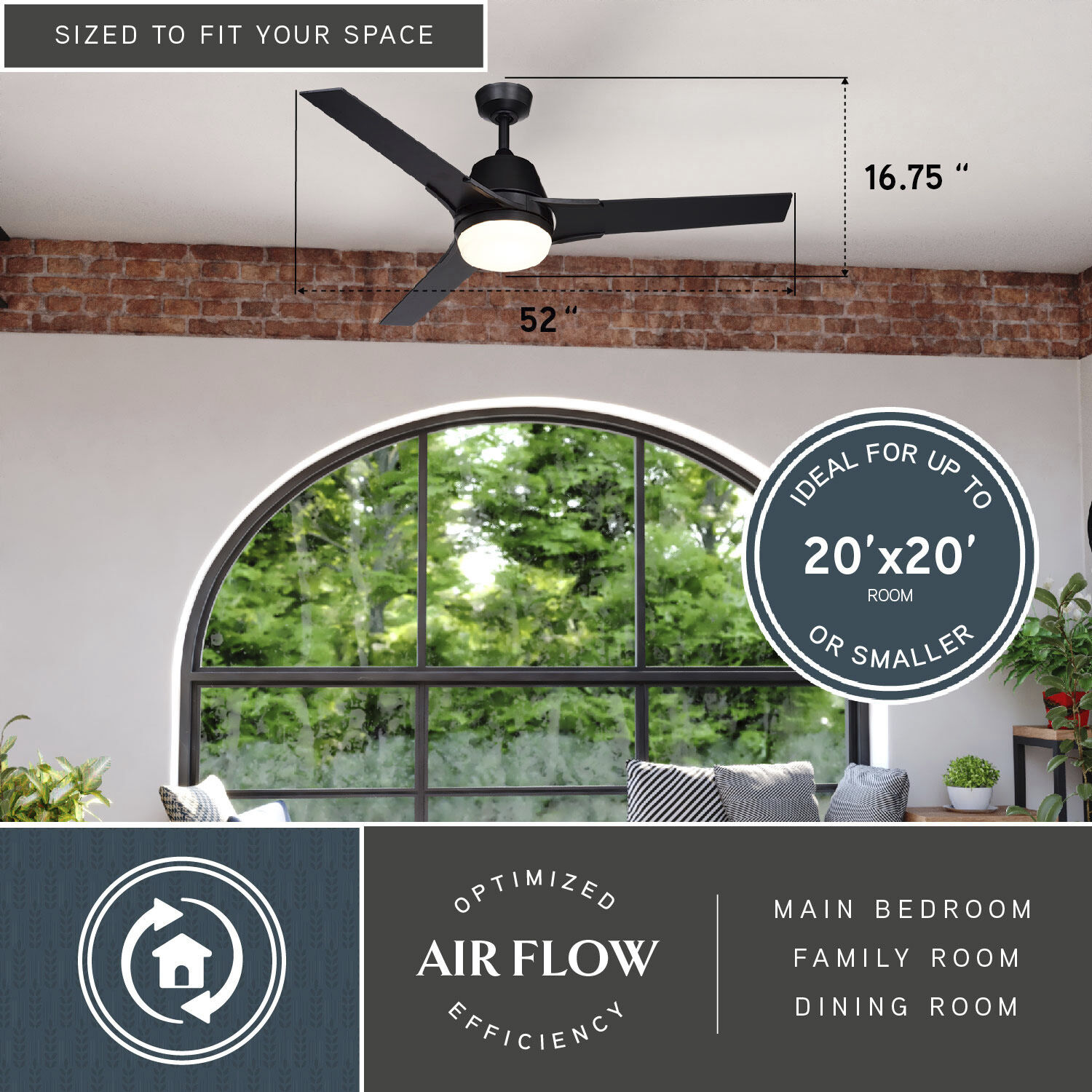 Crescent 22 inch Black with Black-Walnut Blades Ceiling Fan
