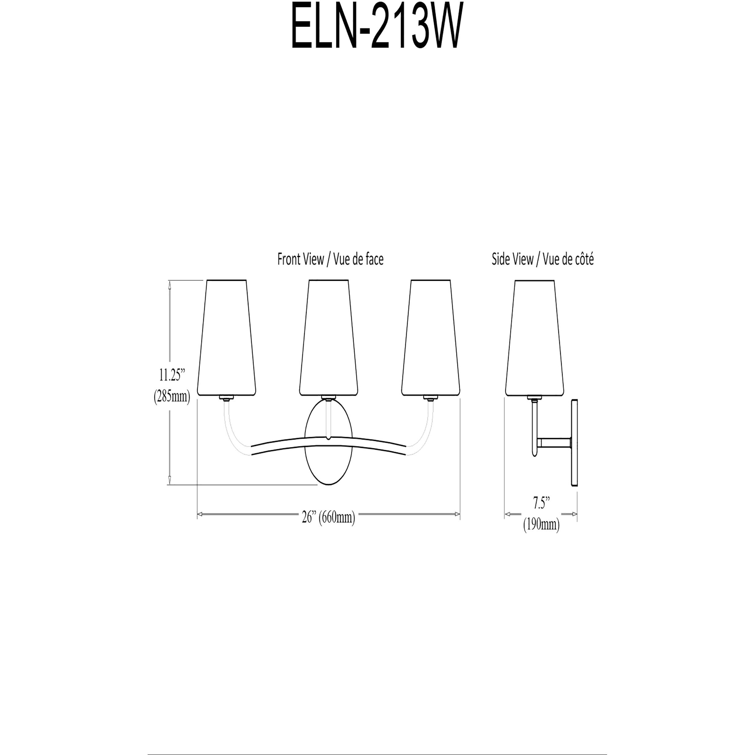 Eleanor 3 Light 26 inch Matte Black with White Vanity Light Wall Light