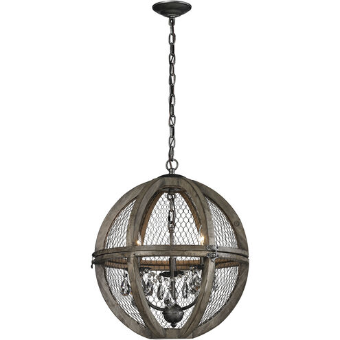 Renaissance Invention 3 Light 18 inch Aged Wood Pendant Ceiling Light, Small