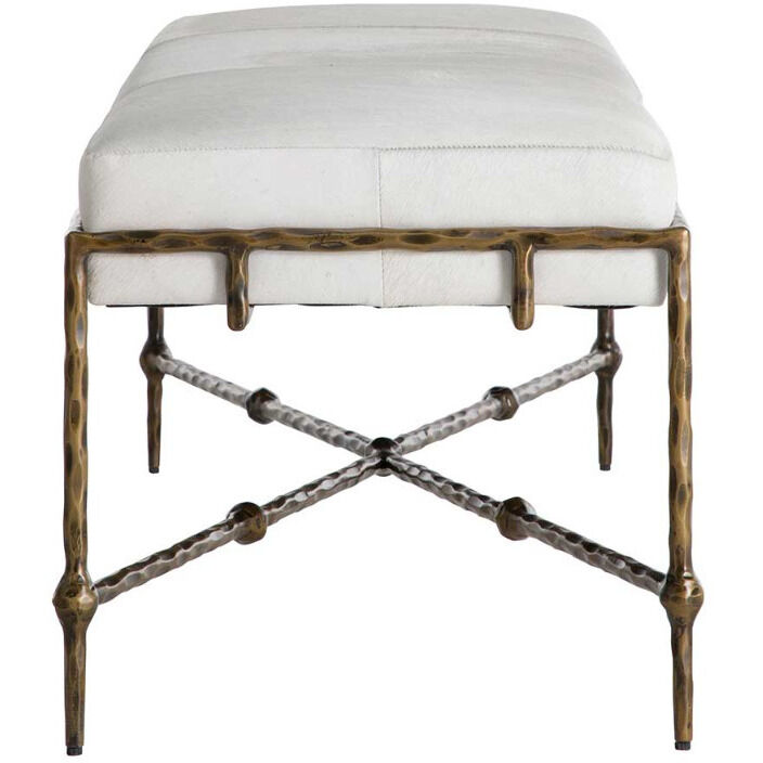 Lambeth Antique Aged Brass / Natural Ivory Hide Bench