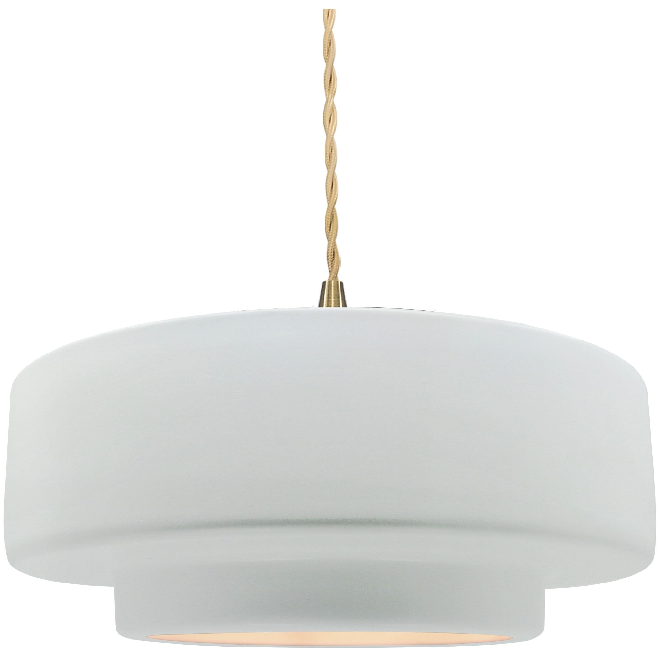 Radiance Collection - Tier Pendant Ceiling Light in Brushed Brass, Dedicated LED, Beige Twist Cord, Gloss White (outside and inside of fixture), 14.5W x 5.25H, Form+Finish+Function