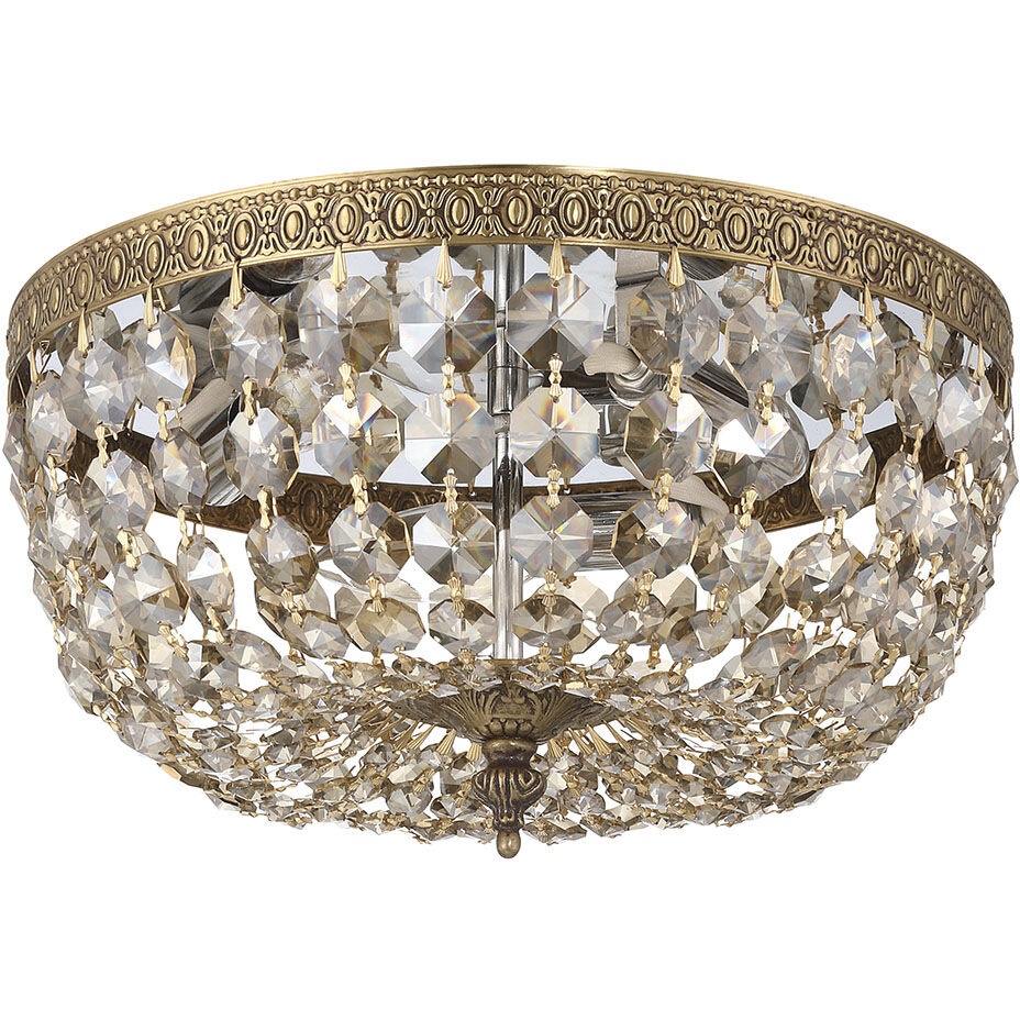 Waltham 3 Light 12 inch Olde Brass Flush Ceiling Light in Golden Teak Hand Cut