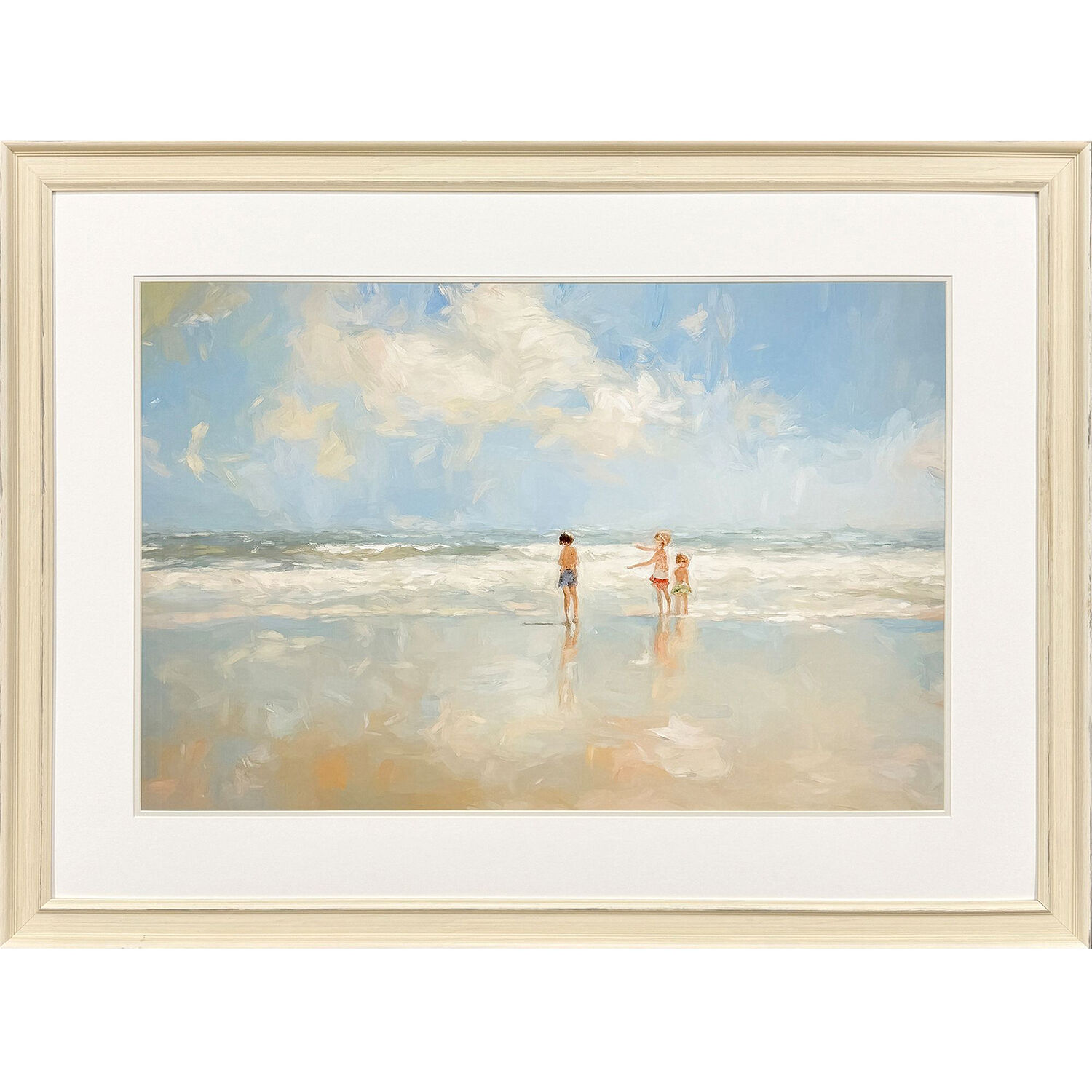 Beach Play Date Blue and Beige and Turquoise Framed Art