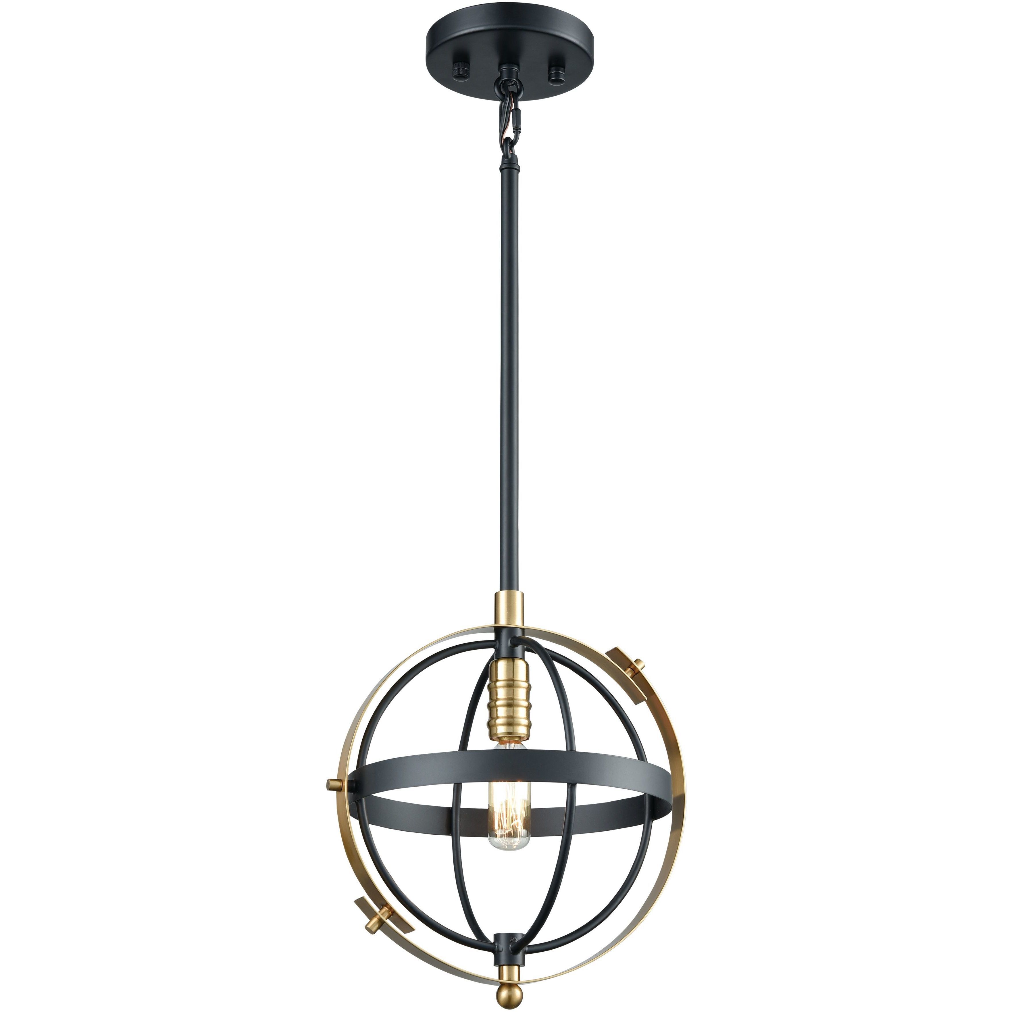 Caldwell 1 Light 10 inch Matte Black with Satin Brass Mini Pendant Ceiling Light