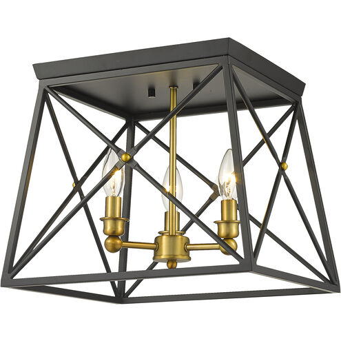 Trestle 3 Light 14 inch Matte Black and Olde Brass Flush Mount Ceiling Light