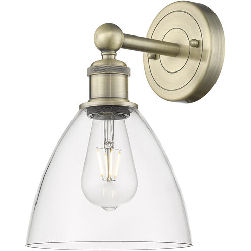 Bristol Glass Sconce Wall Light in Antique Brass, Clear