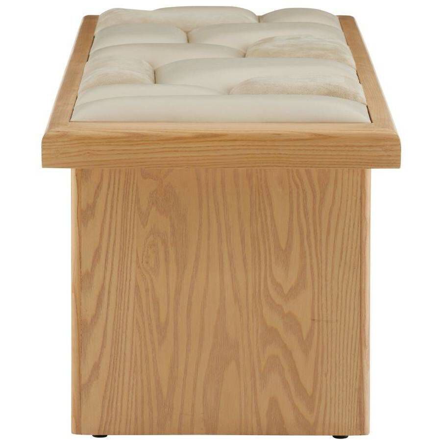 Fairfield Greige Leather and Taupe Suede with Blonde Wood Bench