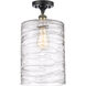 Ballston Cobbleskill LED 9 inch Black Antique Brass Semi-Flush Mount Ceiling Light in Deco Swirl Glass