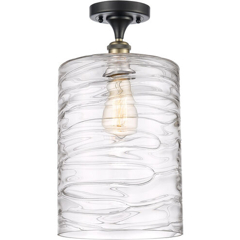 Ballston Cobbleskill LED 9 inch Black Antique Brass Semi-Flush Mount Ceiling Light in Deco Swirl Glass