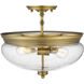 Amon 3 Light 15 inch Heritage Brass Semi Flush Mount Ceiling Light in 5.75