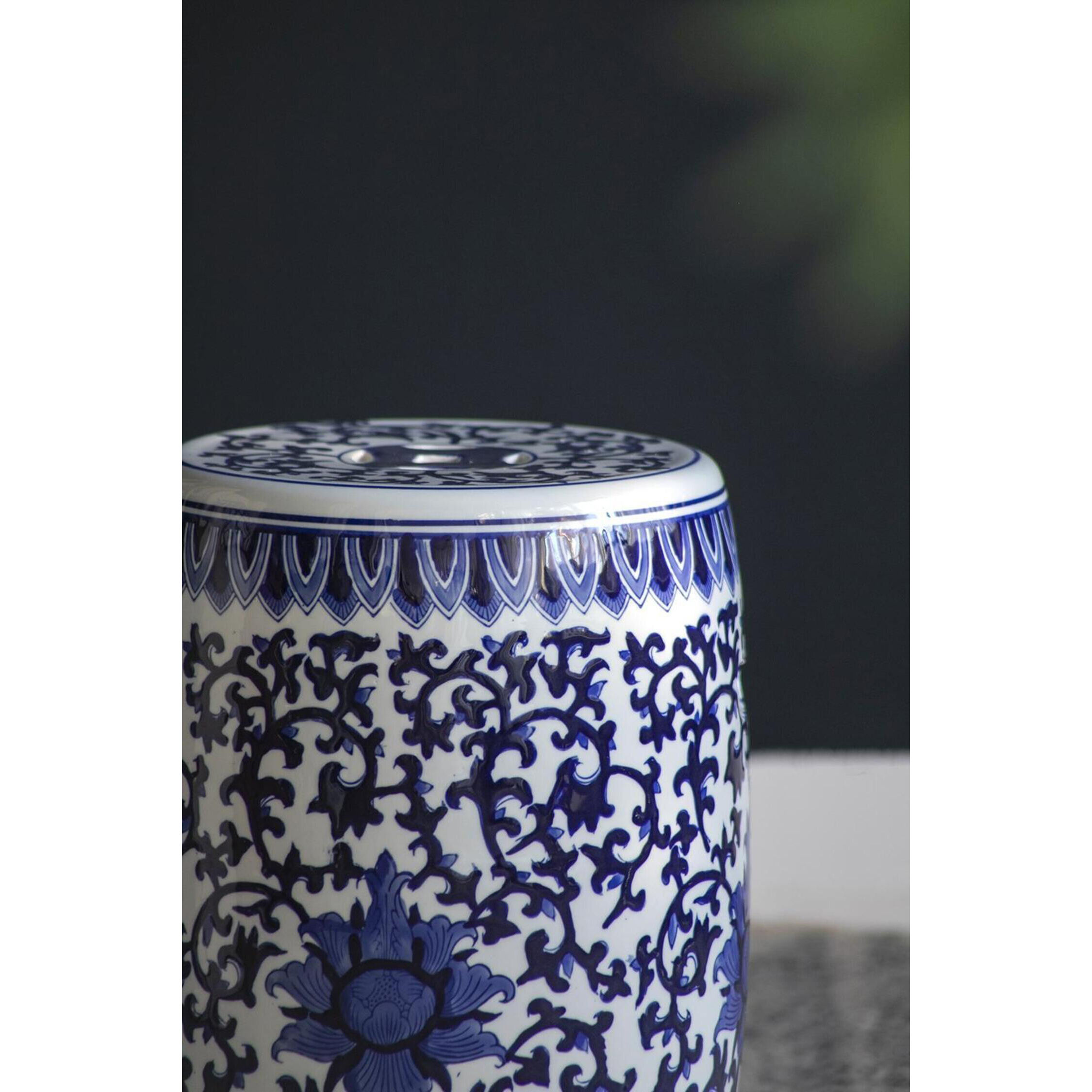Garden 15.9 inch Blue and White Stool