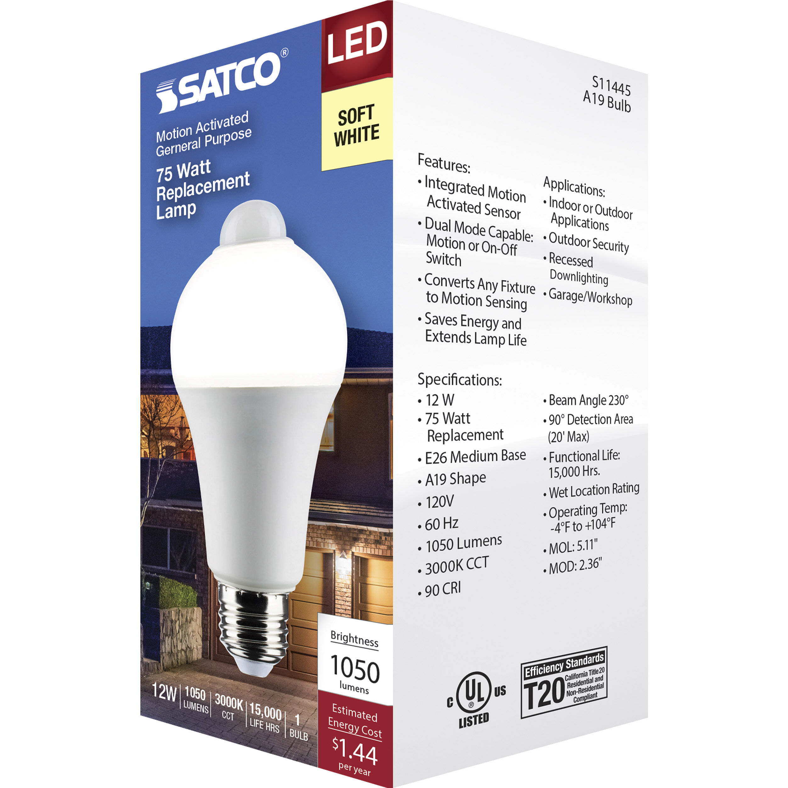 Lumos LED A19 Medium 12 watt 120 3000K Light Bulb, Type A