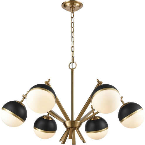 Blind Tiger 6 Light 32 inch Aged Brass with Black Chandelier Ceiling Light